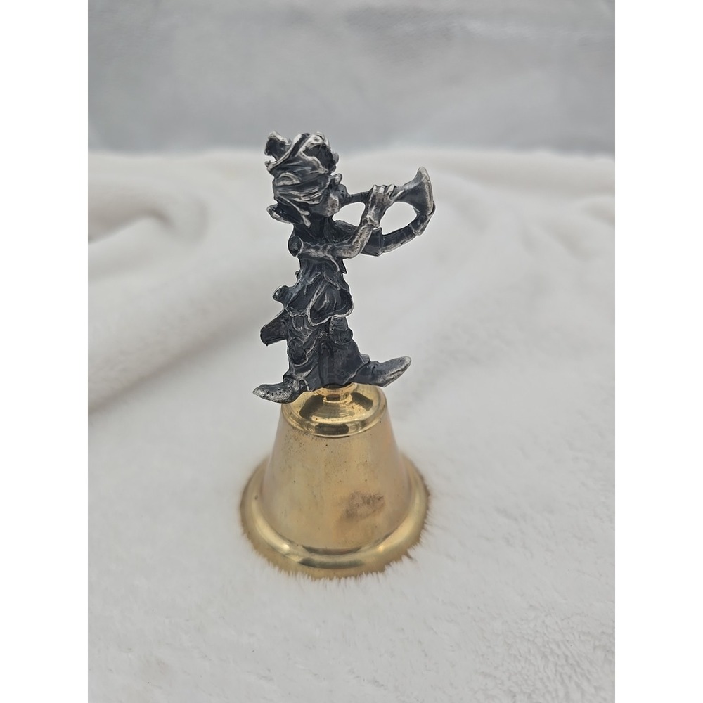 Vintage Brass Bell With Pewter Clown In Top